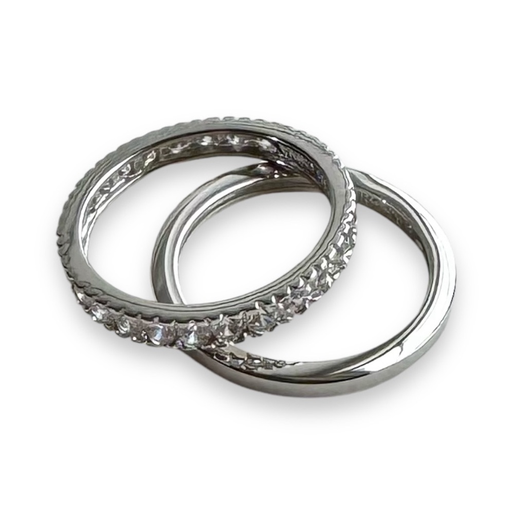 Set of two 925 Sterling Silver Stacking Rings with Cubic Zirconia Eternity Band